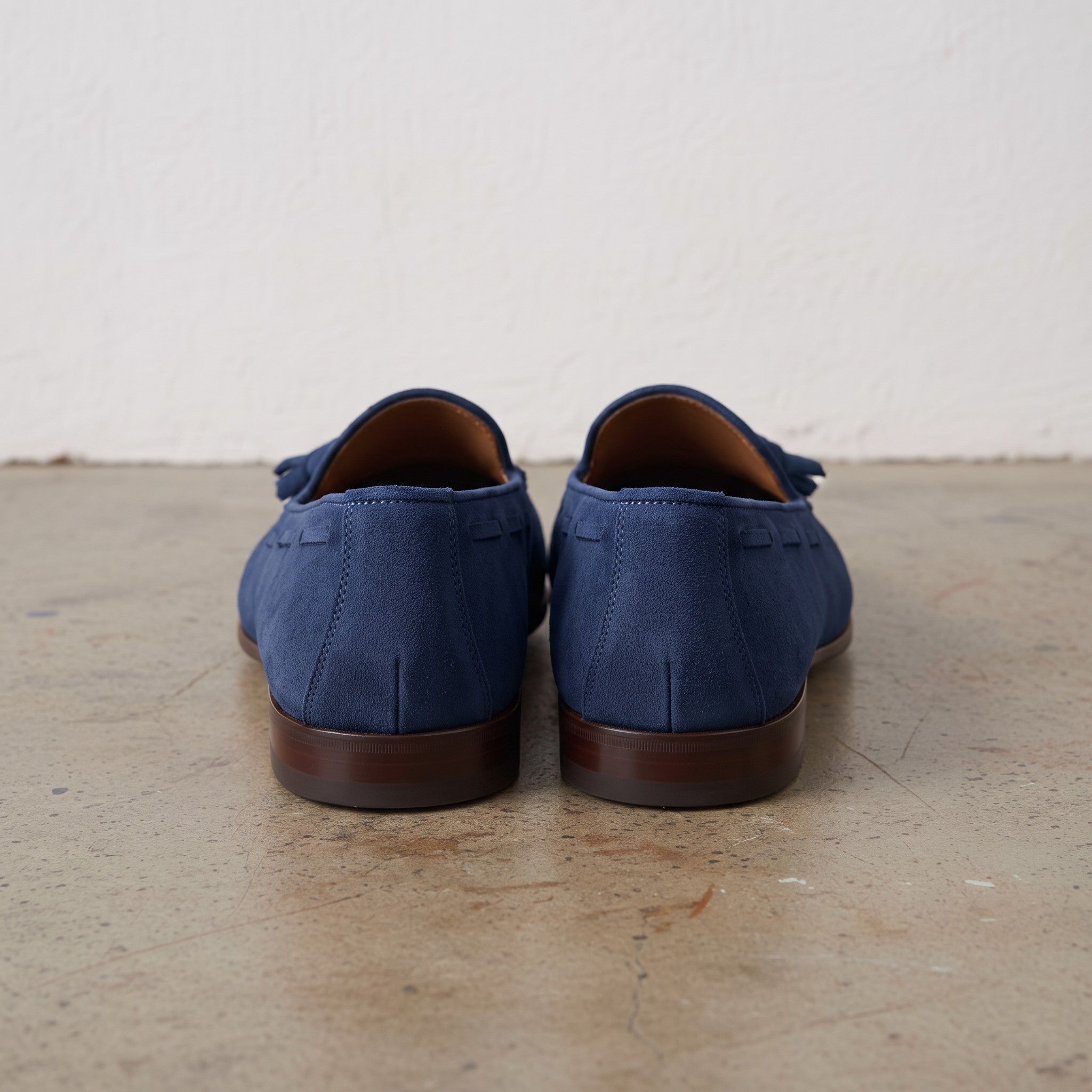 Men's Navy Blue Apron-Toe Suede Tassel Loafers — Crawshaw