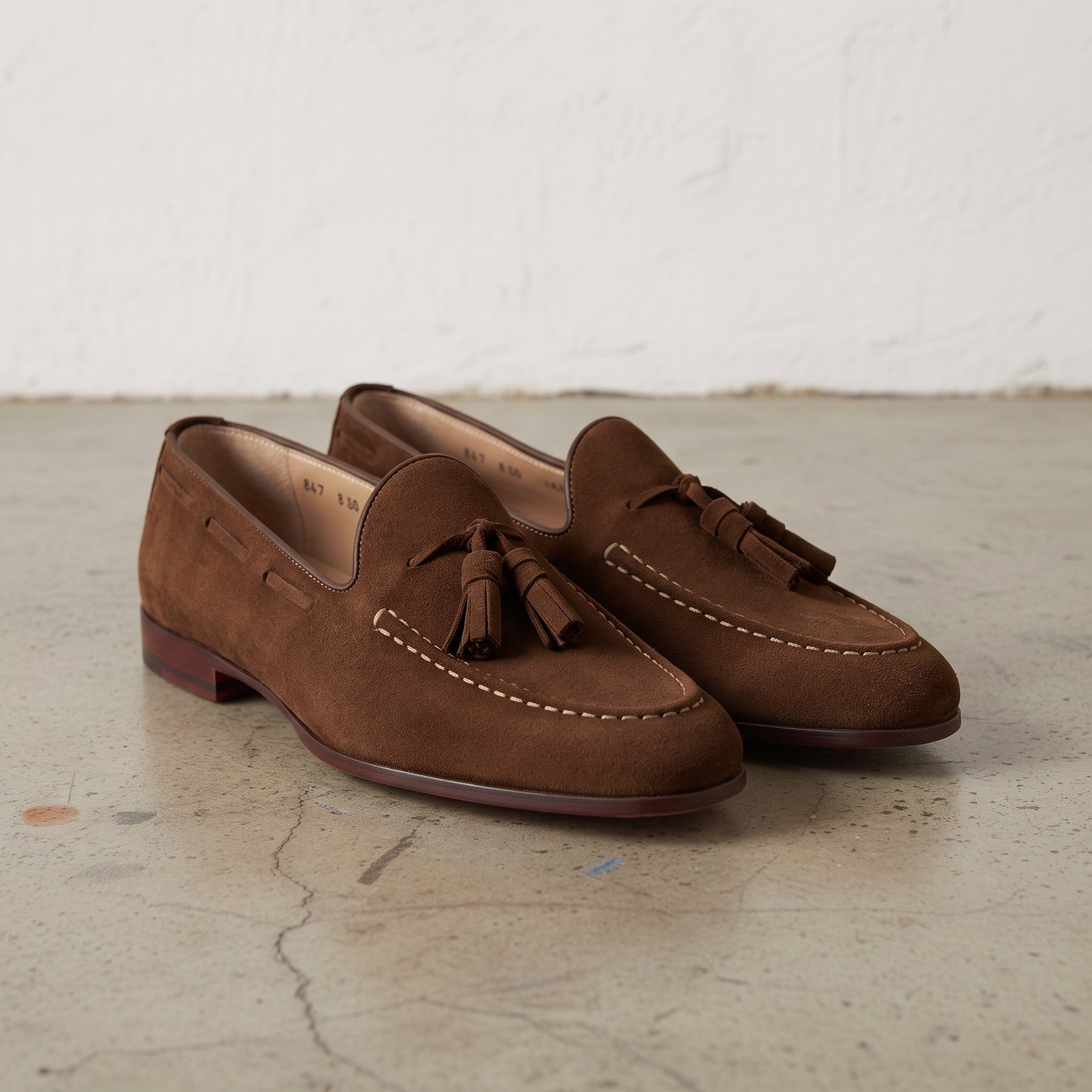 Men's Brown Apron-Toe Suede Tassel Loafers — Crawshaw