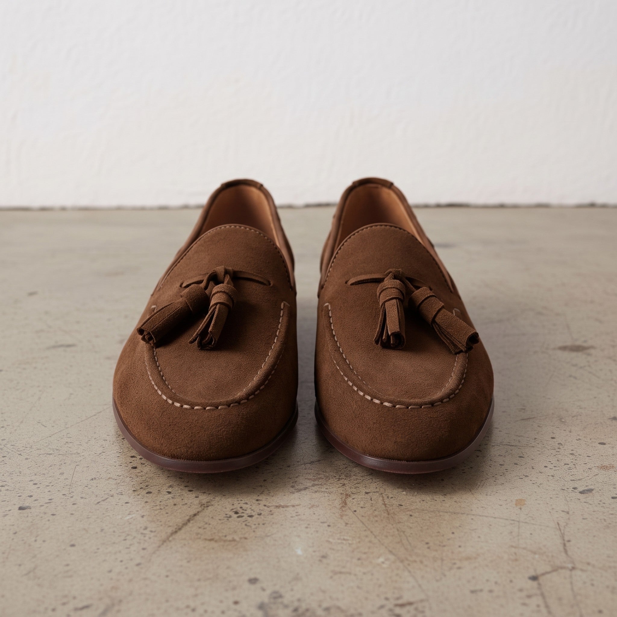 Men's Brown Apron-Toe Suede Tassel Loafers — Crawshaw