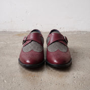 Men's Grey and Burgundy Wingtip Leather Monk Strap Shoes — Thirsk