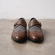 Men's Grey and Brown Wingtip Leather Monk Strap Shoes — Thirsk