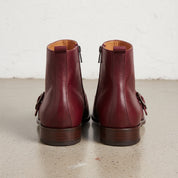 Men's Burgundy Plain-Toe Leather Double Monk Boots — Broomley