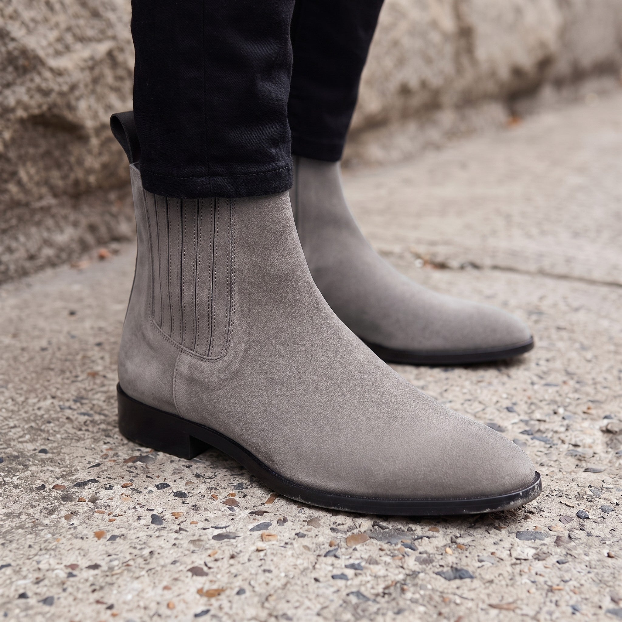 Men's Light Gray Suede Chelsea Boots — Calder