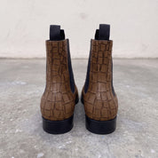 Handmade Men's Brown Crocodile Embossed Chelsea Boots — Hixon