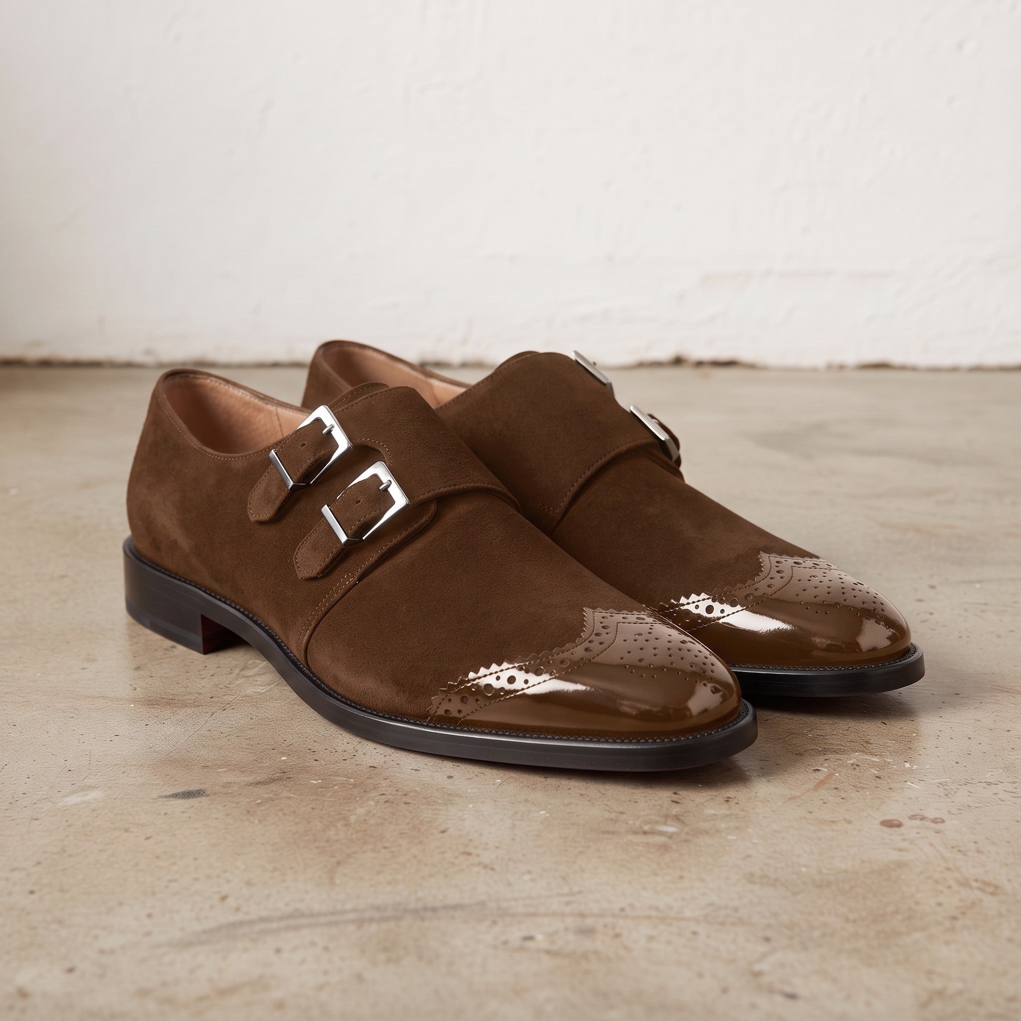 Men's Brown Suede Double Monk Strap Shoes — Lowell