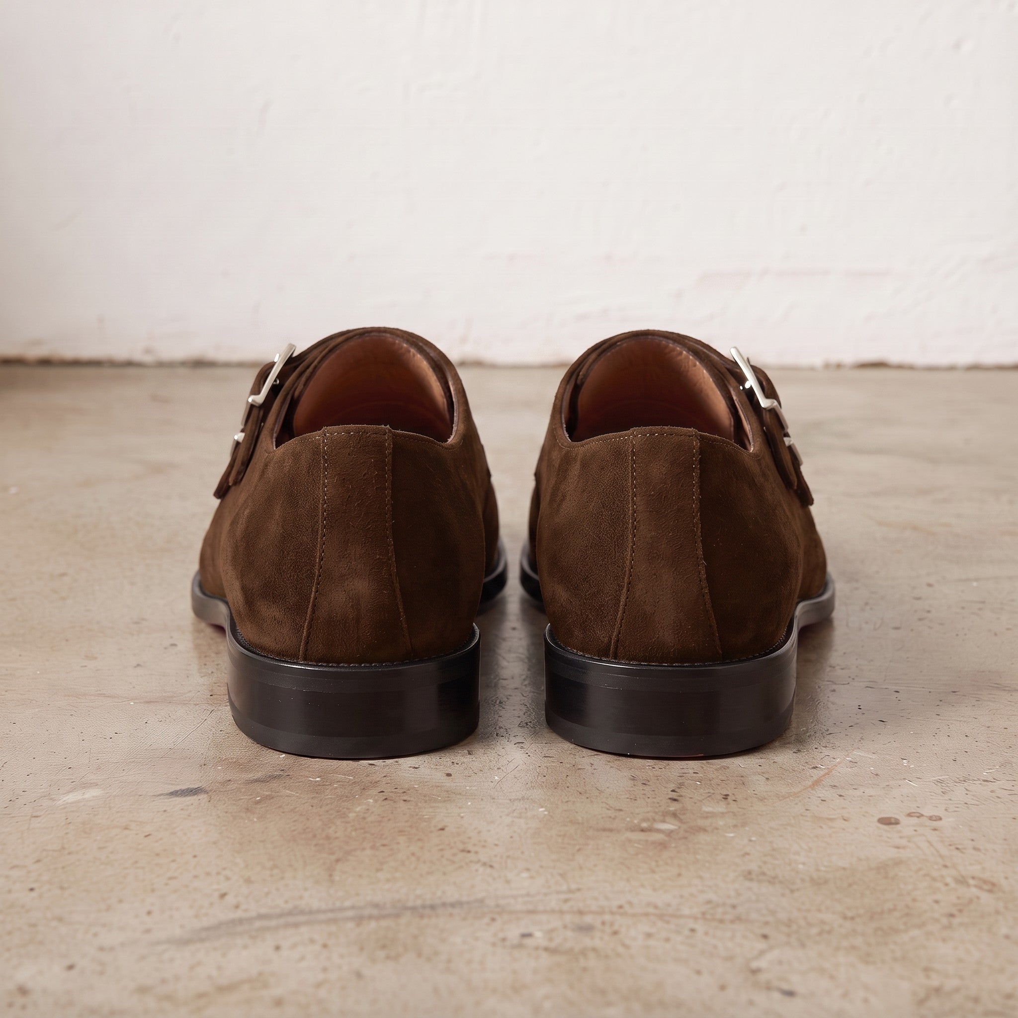 Men's Brown Suede Double Monk Strap Shoes — Lowell