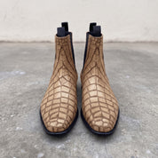 Handmade Men's Tan Crocodile Embossed Chelsea Boots — Hixon