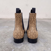 Handmade Men's Tan Crocodile Embossed Chelsea Boots — Hixon