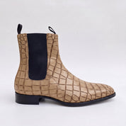 Handmade Men's Tan Crocodile Embossed Chelsea Boots — Hixon