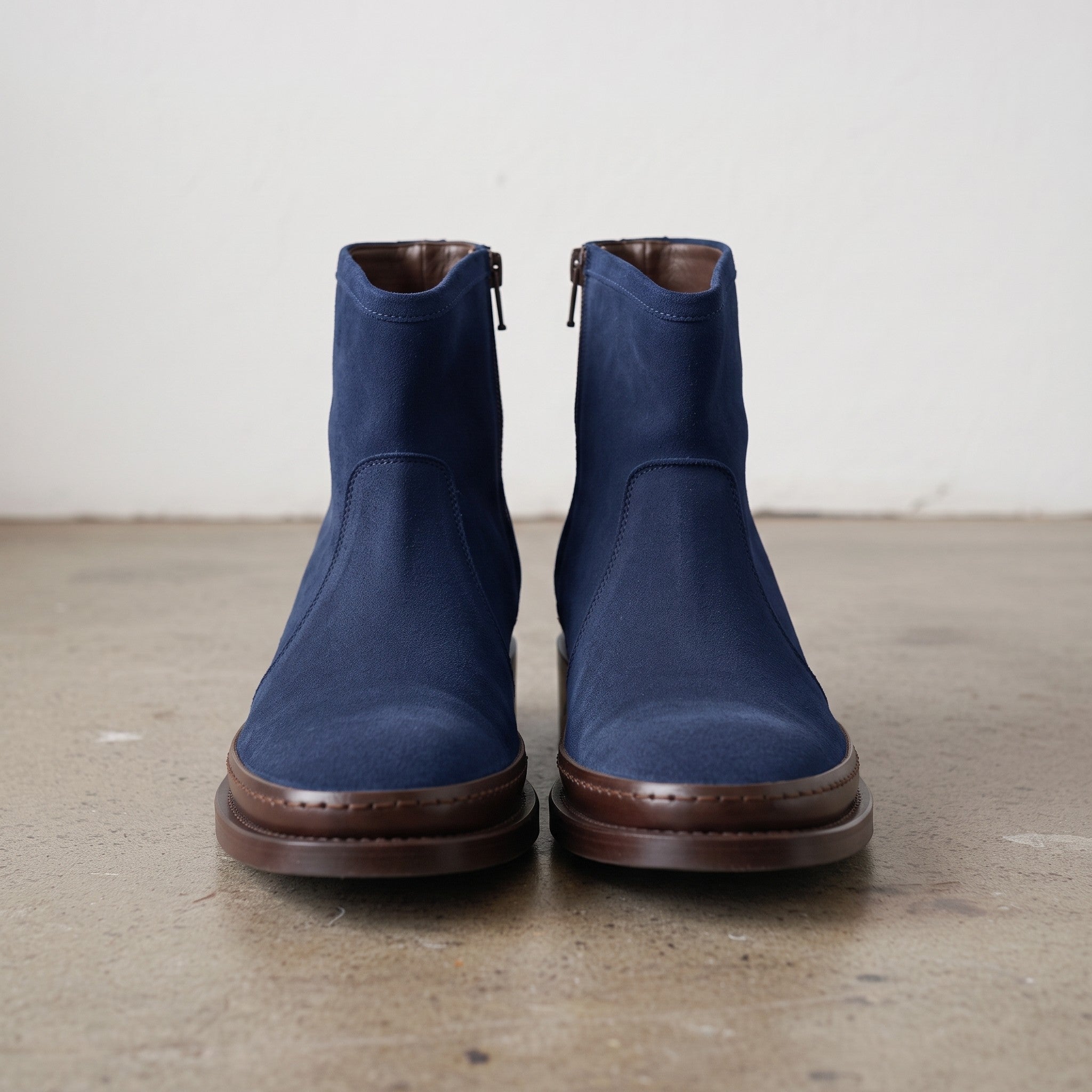 Men's Navy Blue Plain-Toe Suede Ankle Boots — Dinham