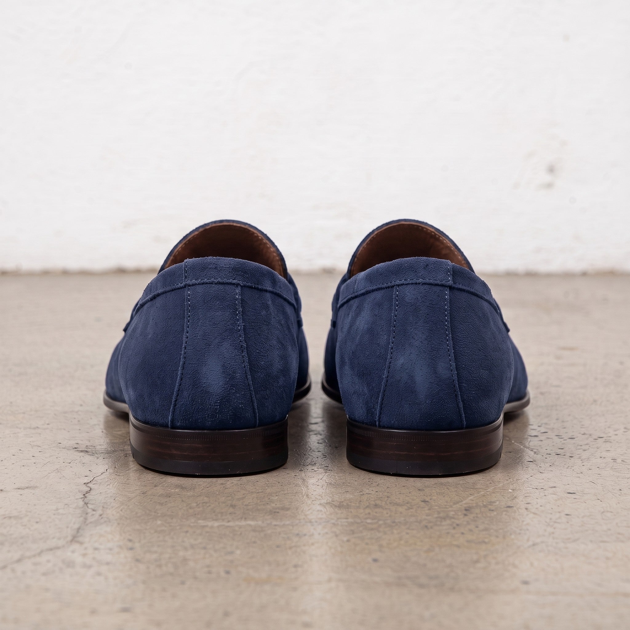 Men's Dark Navy Blue Suede Apron-Toe Penny Loafers — Armley