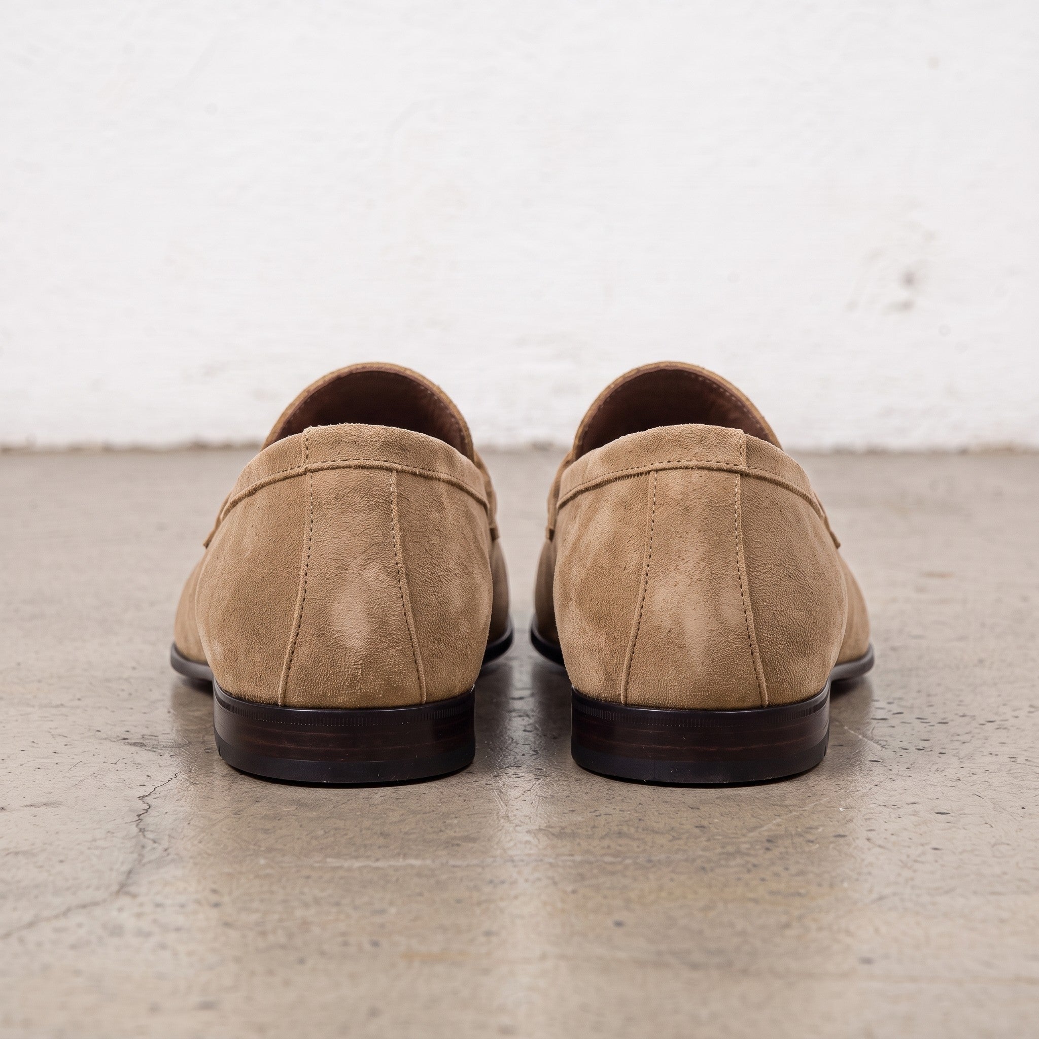 Men's Dark Tan Suede Apron-Toe Penny Loafers — Armley