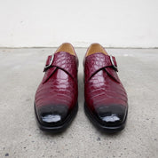 Men's Burgundy Crocodile-Embossed Leather Plain-Toe Monk Strap Shoes — Huntley