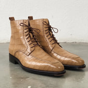 Men's Tan Crocodile-Embossed Leather Ankle Boots — Elbury