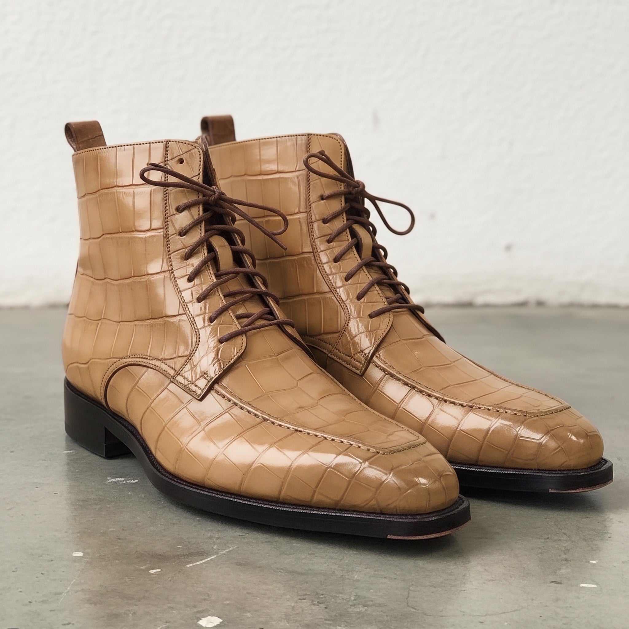 Men's Tan Crocodile-Embossed Leather Ankle Boots — Elbury