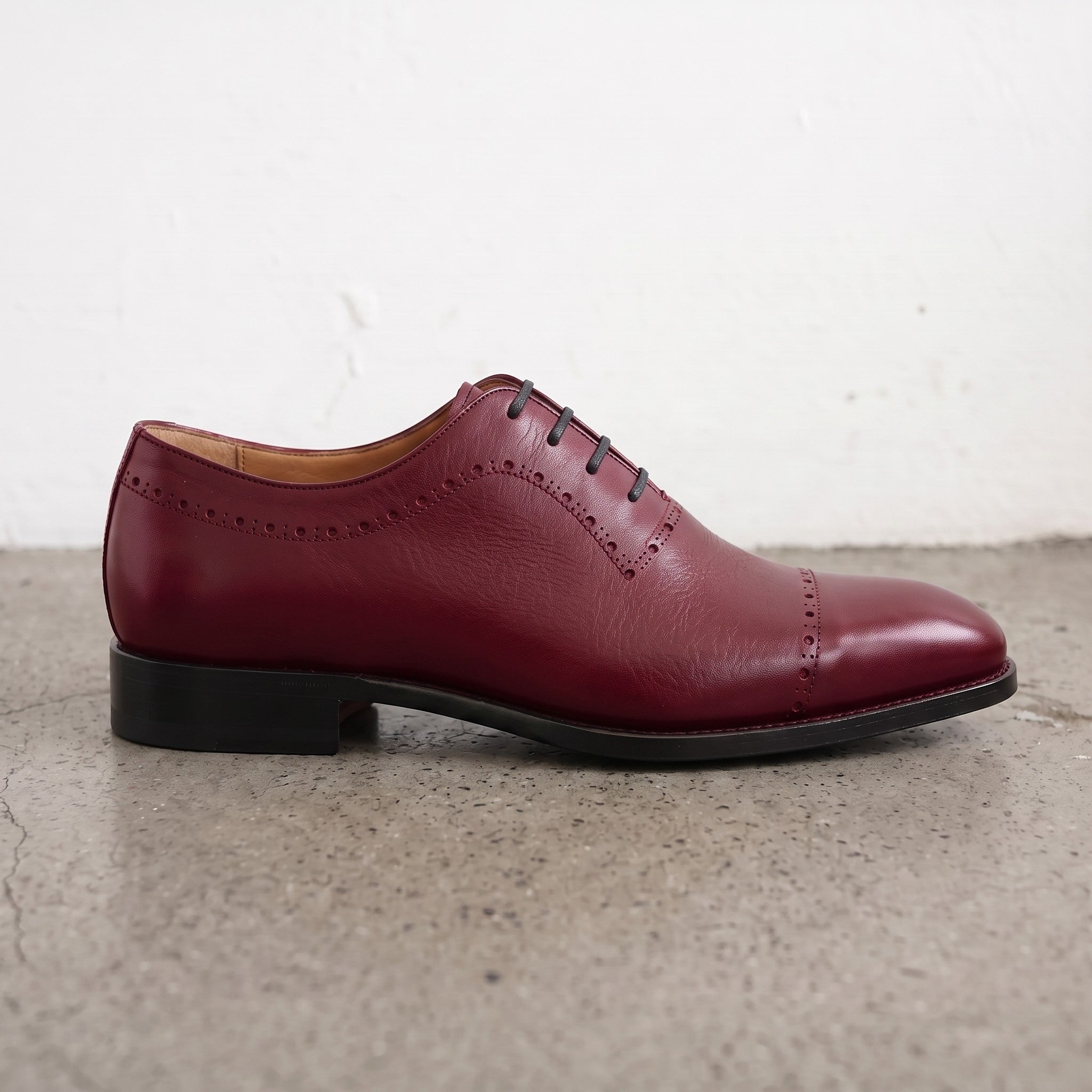 Men's Burgundy Cap-Toe Leather Oxfords — Churwell