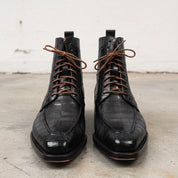 Men's Black Crocodile-Embossed Leather Ankle Boots — Elbury