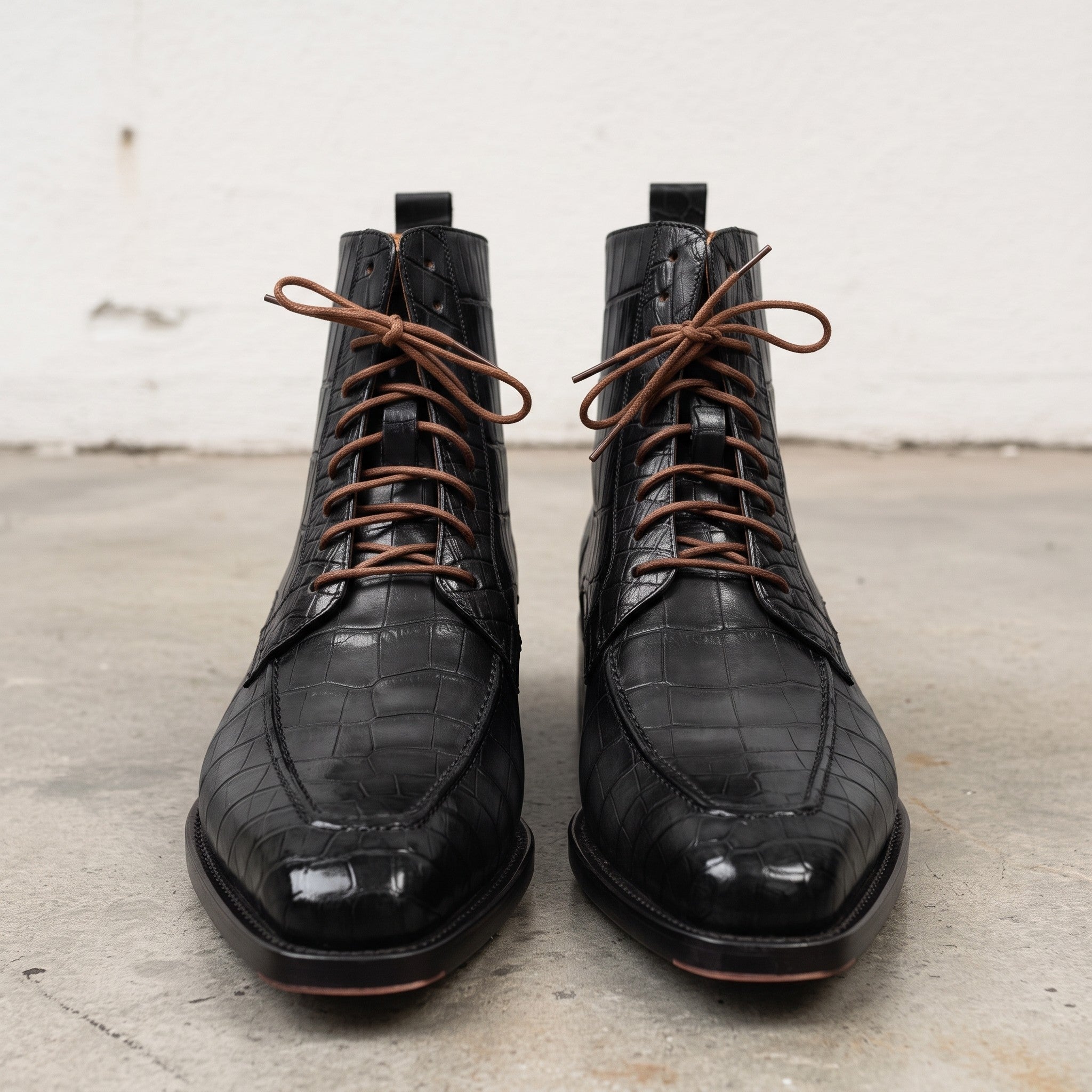 Men's Black Crocodile-Embossed Leather Ankle Boots — Elbury