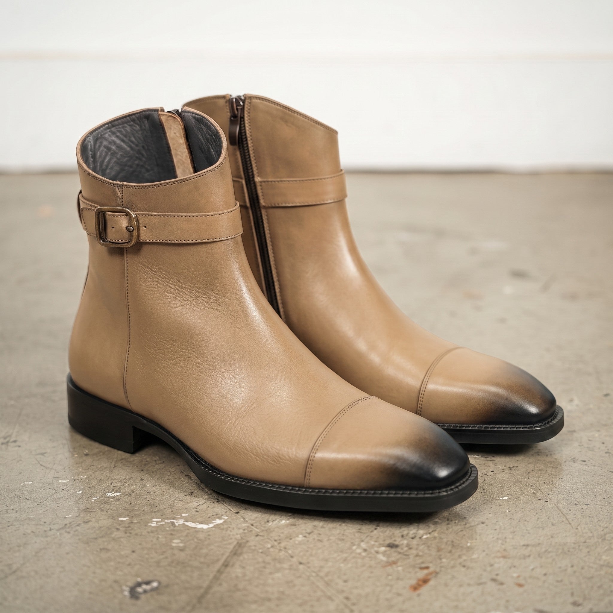 Men's Tan Cap-Toe Leather Jodhpur Boots — Reynolds