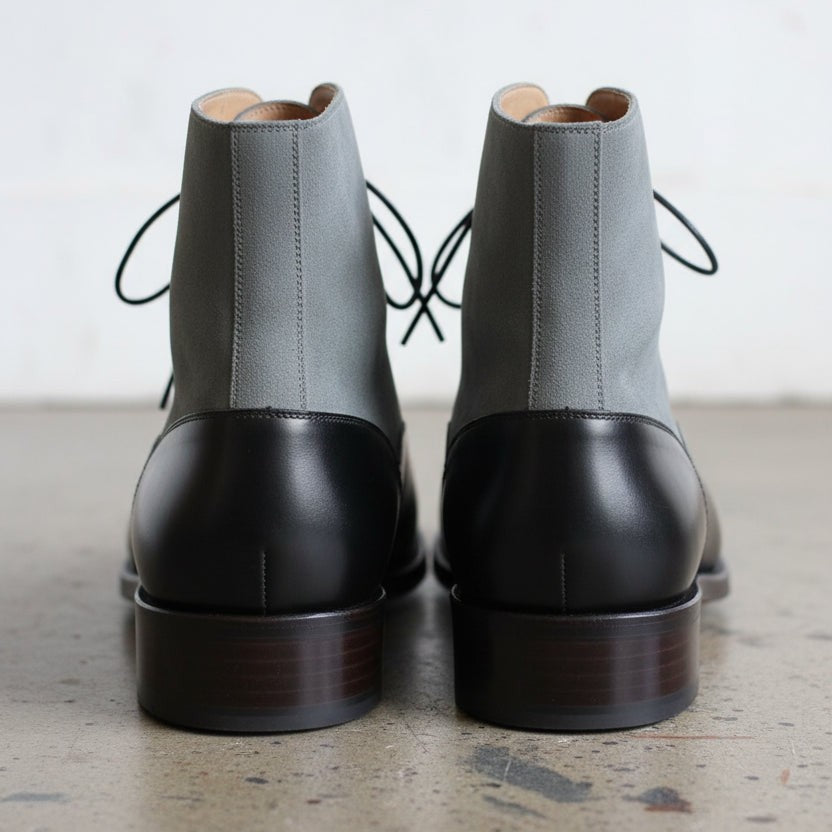 Men's Black and Grey Wingtip Leather Oxford Boots — Aydon