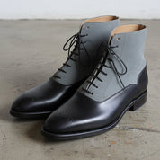 Men's Black and Grey Wingtip Leather Oxford Boots — Aydon
