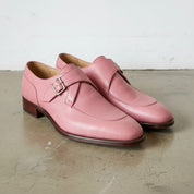 Men's Rose Pink Apron-Toe Leather Monk Strap Shoes — Beynon