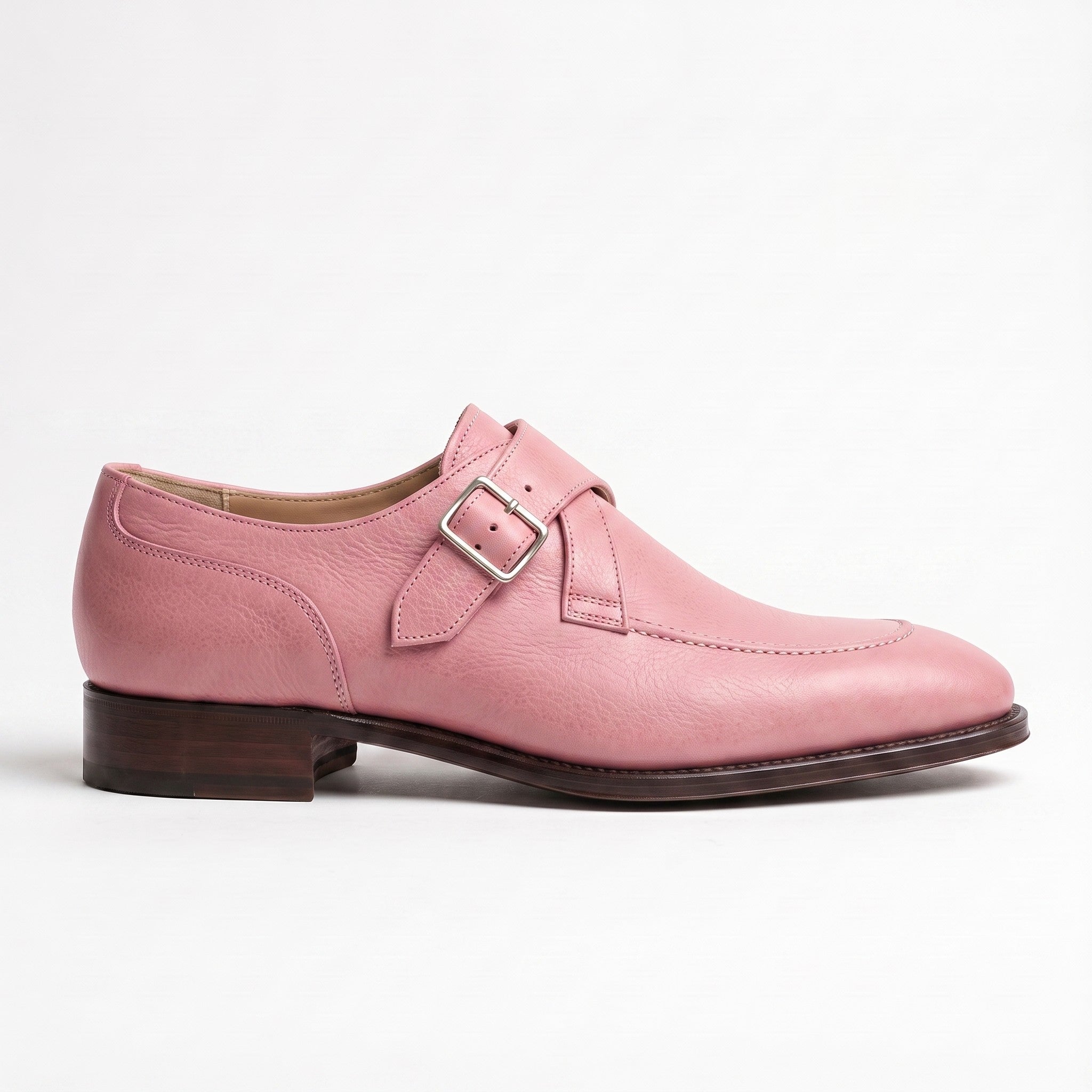 Men's Rose Pink Apron-Toe Leather Monk Strap Shoes — Beynon