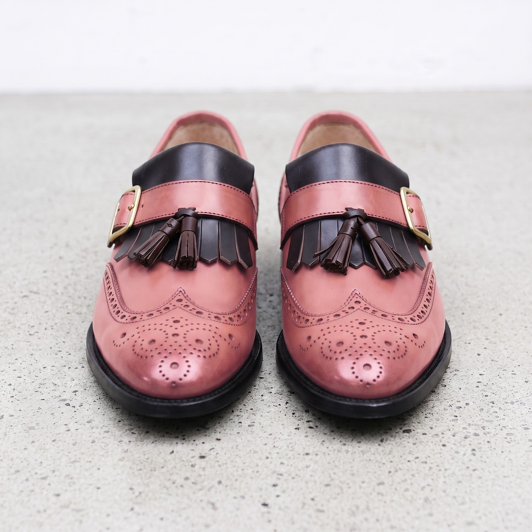 Men's Two-Tone Wingtip Leather Monk Strap Shoes — Maxwell