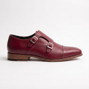 Men's Burgundy Cap-Toe Leather Double Monk Strap Shoes — Ardleigh