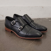 Men's Black Cap-Toe Leather Double Monk Strap Shoes — Ardleigh