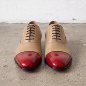 Men's Tan and Red Cap-Toe Leather Oxfords — Kenley