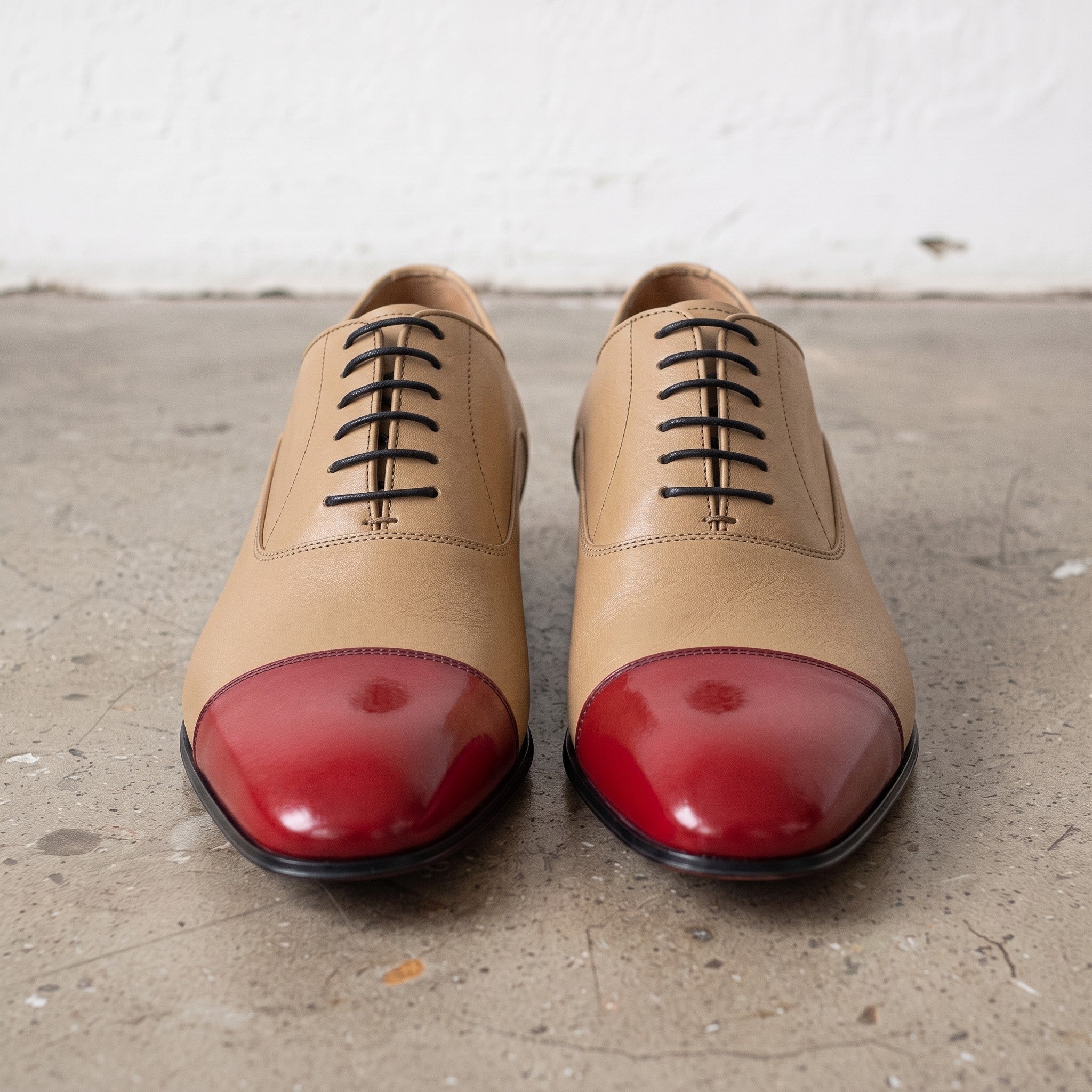 Men's Tan and Red Cap-Toe Leather Oxfords — Kenley