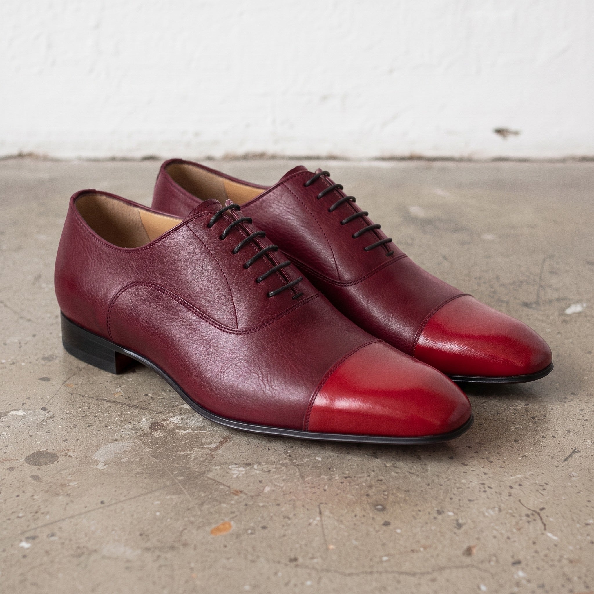 Men's Burgundy and Red Cap-Toe Leather Oxfords — Kenley