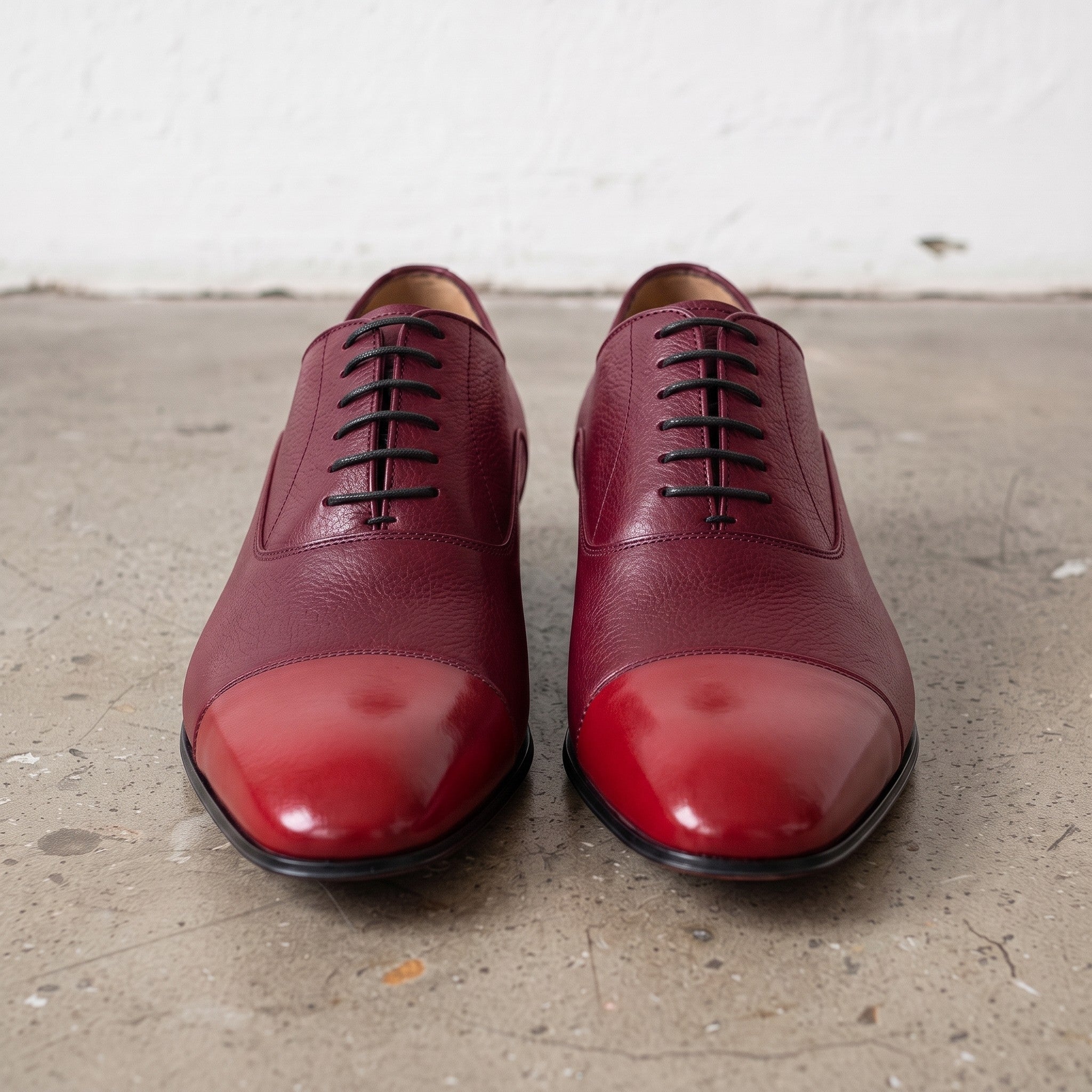 Men's Burgundy and Red Cap-Toe Leather Oxfords — Kenley