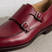 Men's Burgundy Apron-Toe Leather Double Monk Strap Shoes — Hawkins