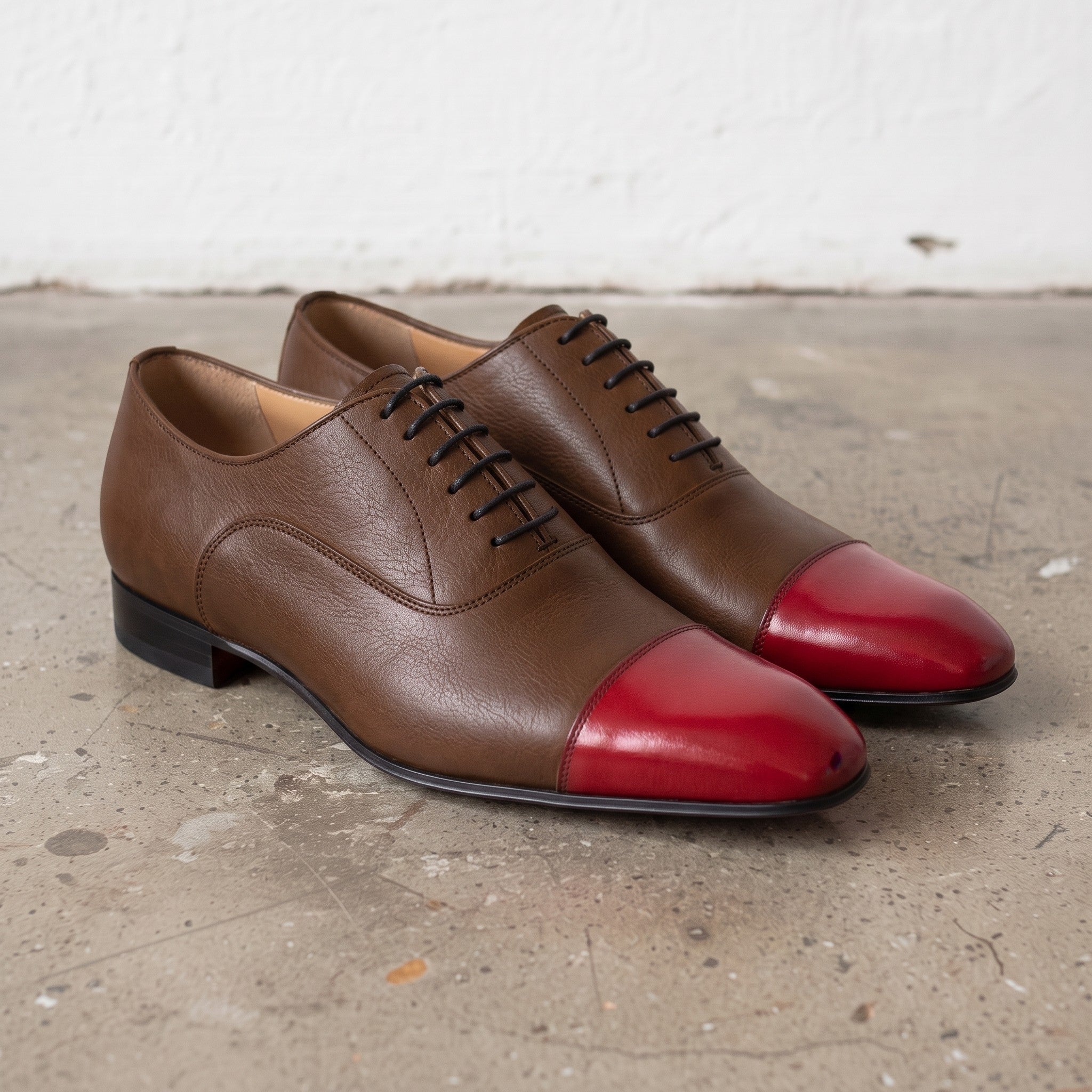 Men's Brown and Red Cap-Toe Leather Oxfords — Kenley