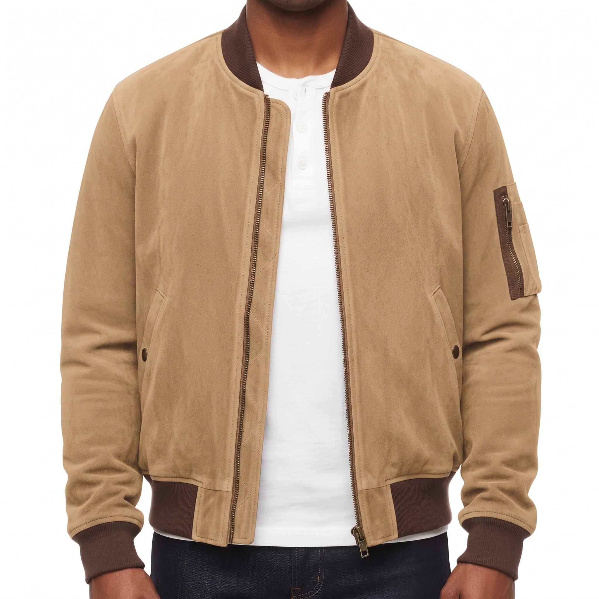 Men's Tan Suede Bomber Jacket — Holmfirth