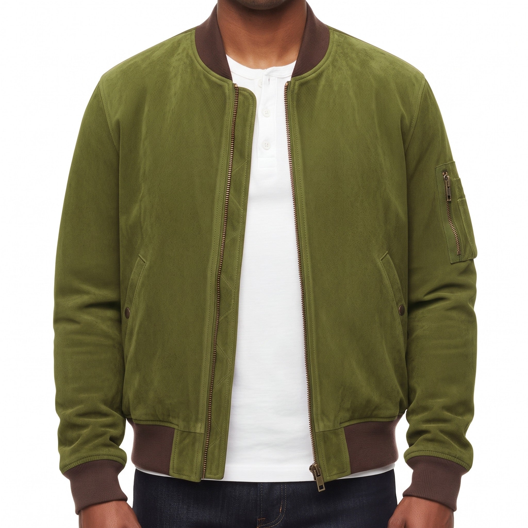 Men's Olive Green Suede Bomber Jacket — Holmfirth