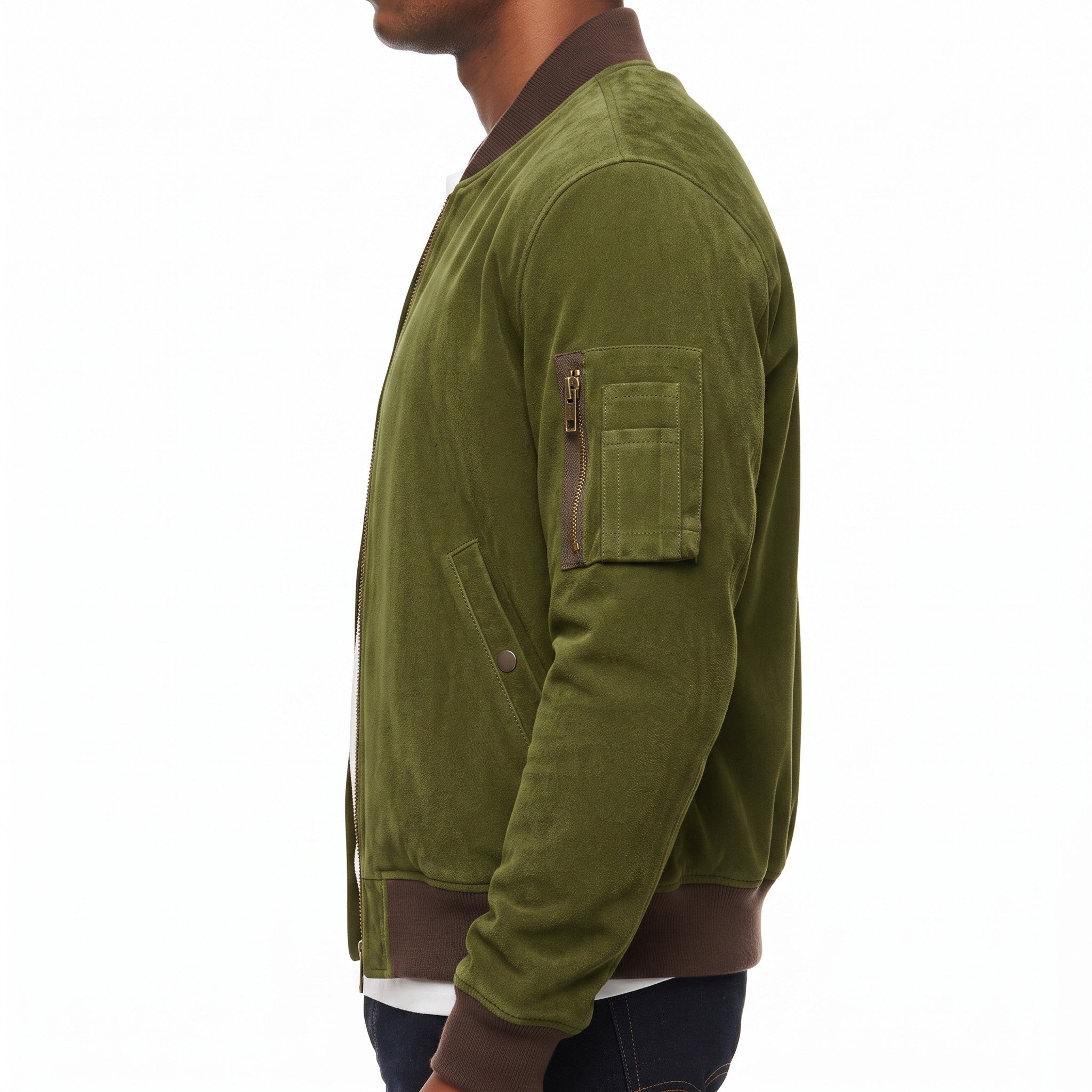 Men's Olive Green Suede Bomber Jacket — Holmfirth