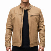 Men's Tan Leather Cafe Racer Biker Jacket — Hatton