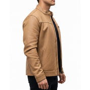 Men's Tan Leather Cafe Racer Biker Jacket — Hatton