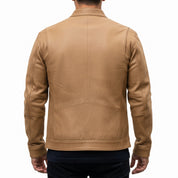 Men's Tan Leather Cafe Racer Biker Jacket — Hatton