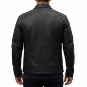 Men's Black Leather Cafe Racer Biker Jacket — Hatton