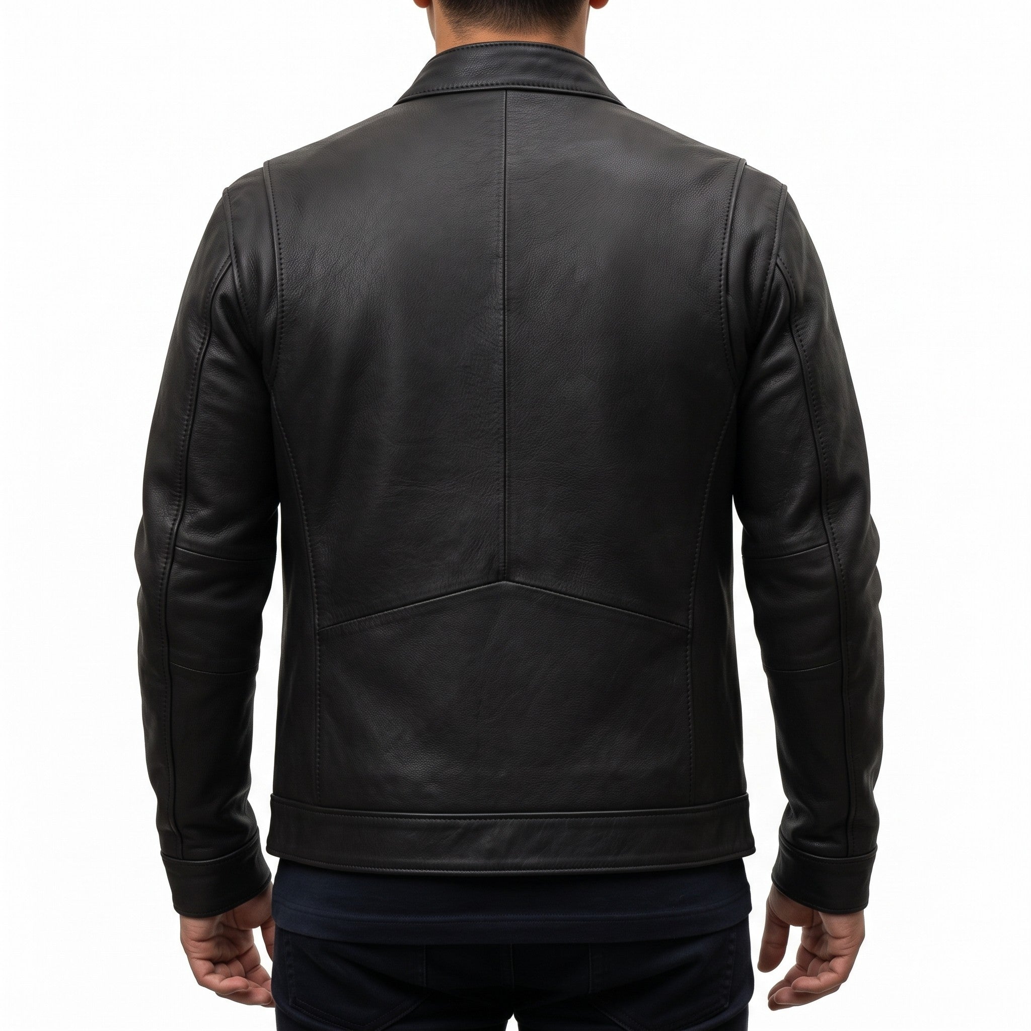 Men's Black Leather Cafe Racer Biker Jacket — Hatton