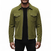 Men's Olive Green Suede Trucker Jacket — Ward