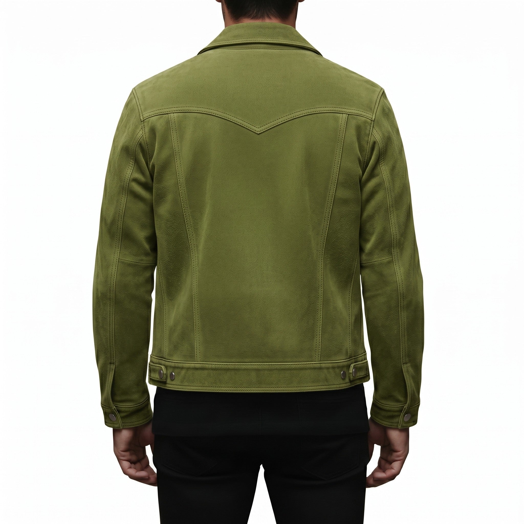 Men's Olive Green Suede Trucker Jacket — Ward