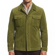 Men's Olive Green Suede Trucker Jacket — Barham