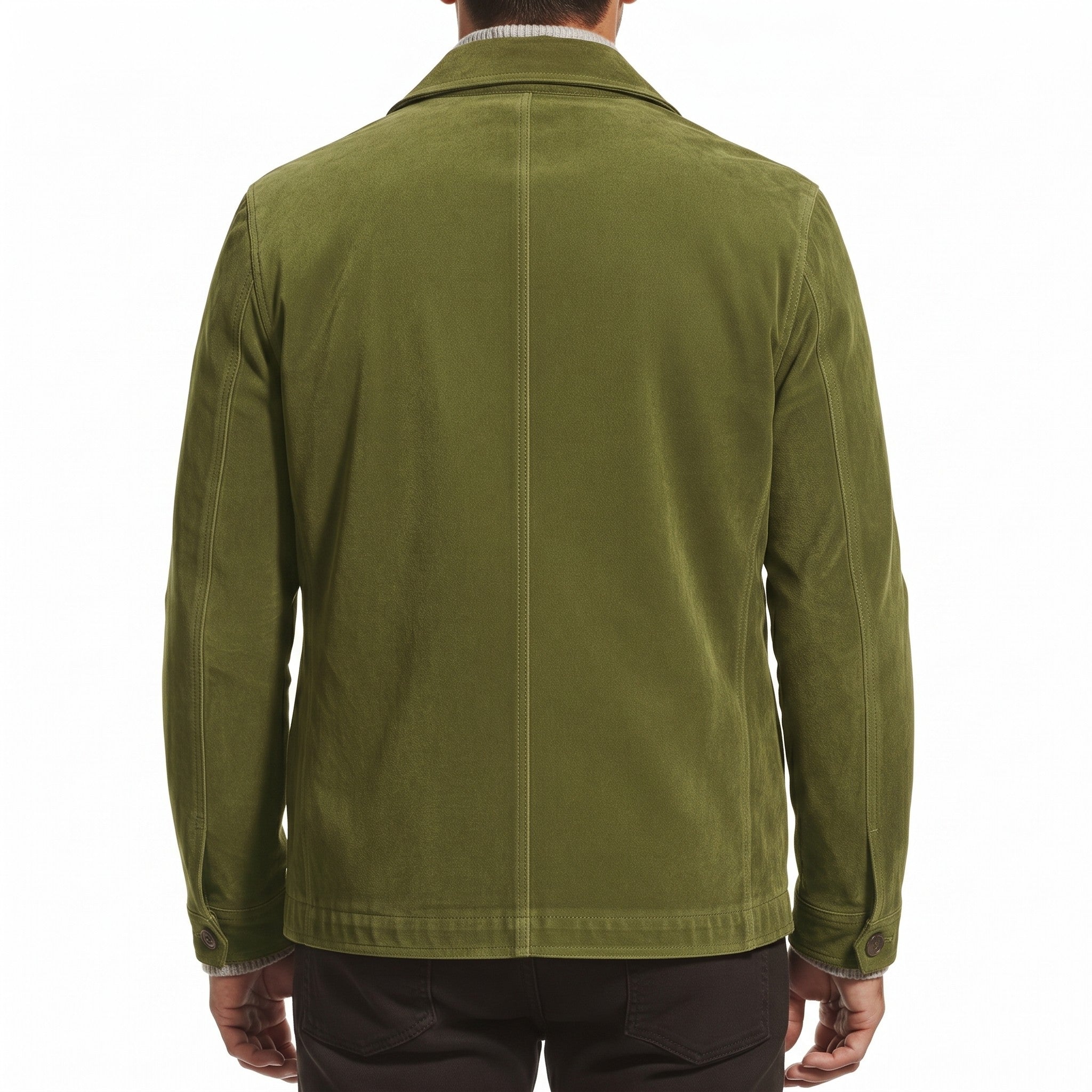 Men's Olive Green Suede Trucker Jacket — Barham