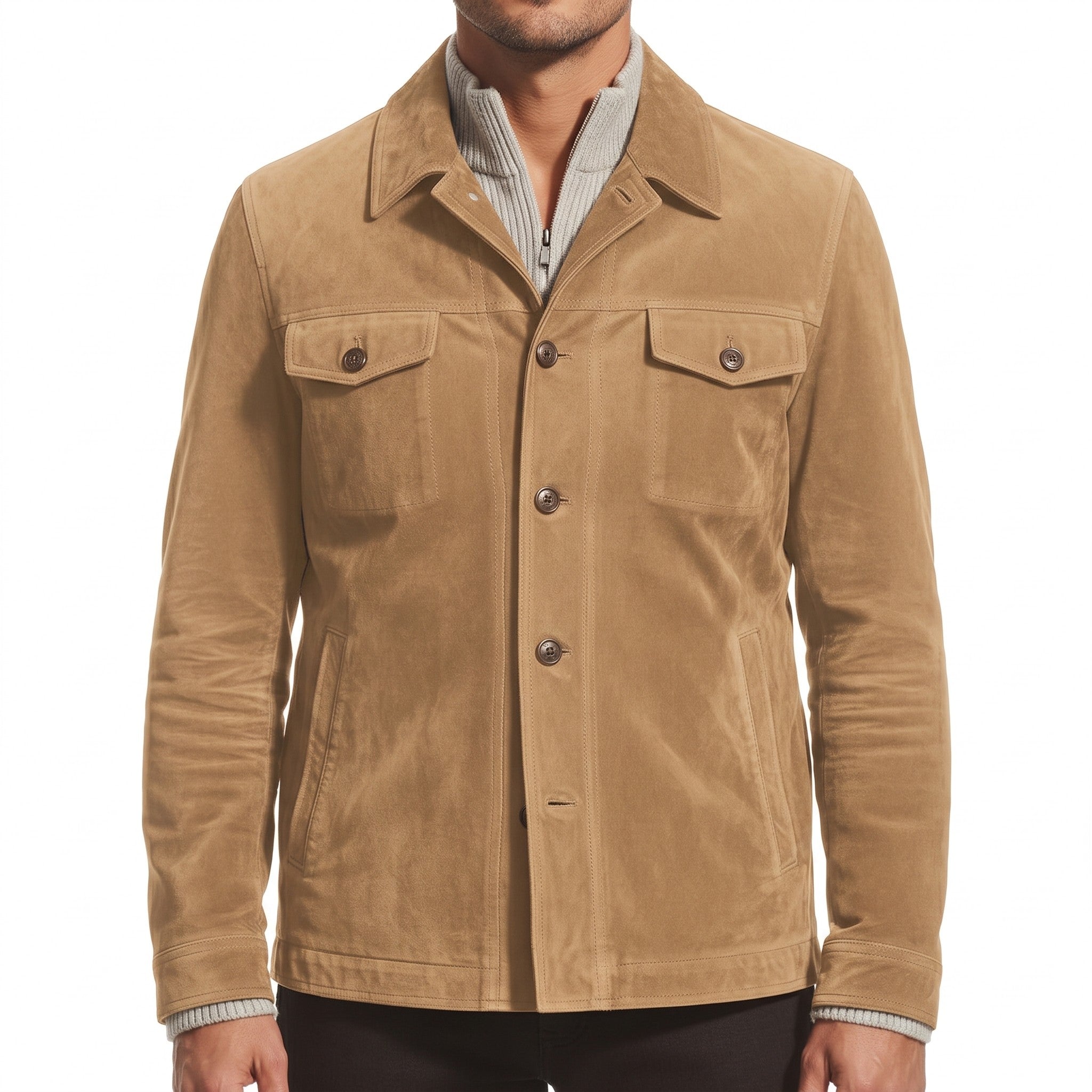Men's Tan Suede Trucker Jacket — Barham