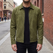 Men's Olive Green Suede Shirt Jacket — Ardley